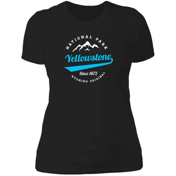 yellowstone national park wyoming mountains hiking camping hike camp 18 lady t-shirt
