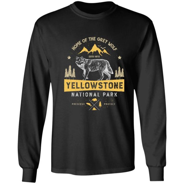 yellowstone t shirt national park grey wolf - vintage gifts men women kids youth long sleeve