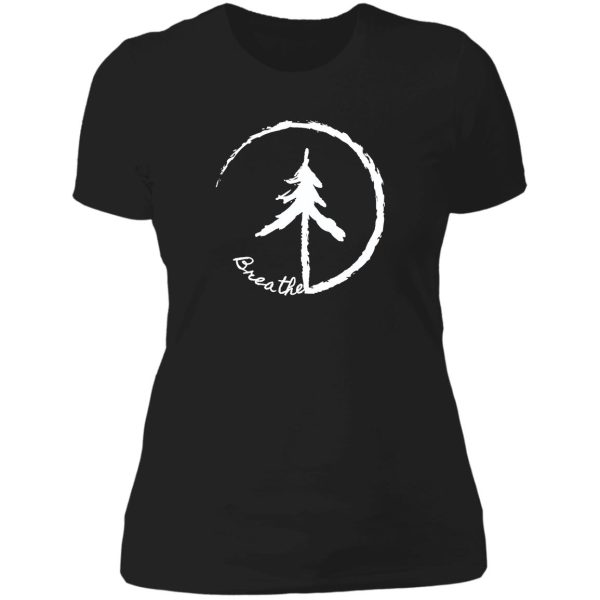 zen like circle with simple tree and text breathe vibe lady t-shirt