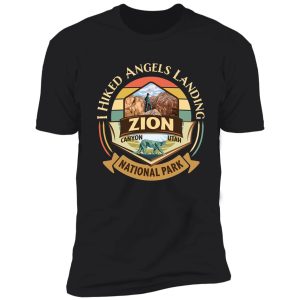 zion national park utah i hiked angels landings retro vintage style badge design with hiker and cougar shirt